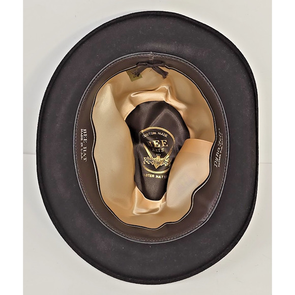 Vintage Godfather Dyna Felt Fedora Brown Hat W/ Feathers 7 1/8" Bee Hats U151 - Picture 6 of 9